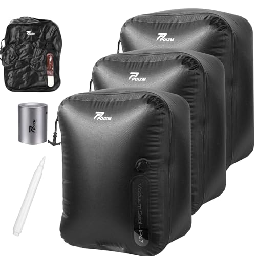 Vacuum Bags for Travel with Wireless Pump, 180° Open Zipper, IP67 Waterproof, Reusable Space Saver Compression Bags for Backpack, Suitcase, Home Storage(3 Pack + Pump) - color: Black - 3PC+P, size: Large