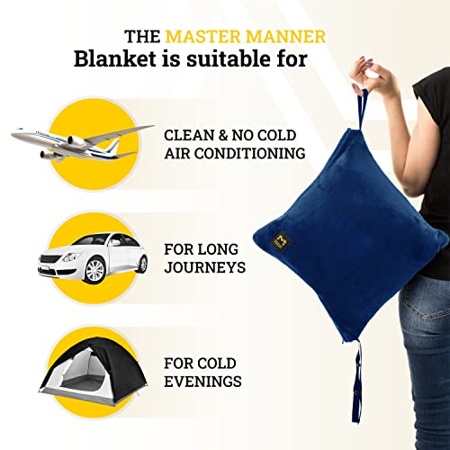 Travel Blanket Airplane Compact with Hoodie – 2in1 Airplane Travel Accessories from Plane Blanket to Travel Pillow with Luggage Strap, Soft Handle & Secure Pocket (Navy Blue, 62x41'') - color: Navy Blue, size: 62x41''