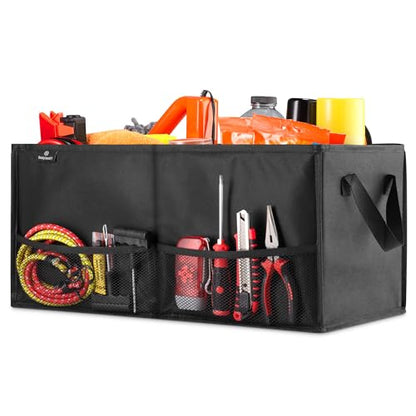 Handy Laundry Car Trunk Organizer – Large 2 Compartment Storage Bin with Non-Slip Fastener, Mesh Side Pockets & Heavy-Duty Handles, 22 x 10 x 11 in, Black – Prevents Shifting & Rolling - size: 22" x 10" x 11"