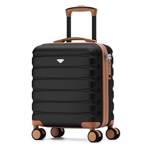 Flight Knight Carry On Suitcase 18x14x8 Hardside Built In TSA Lock USB Port Lightweight Luggage Silent Double Spinner Wheels Maximum Underseat Carry-On Bag For American United Approved Black/Tan - color: Black/Tan, size: 18x14x8"