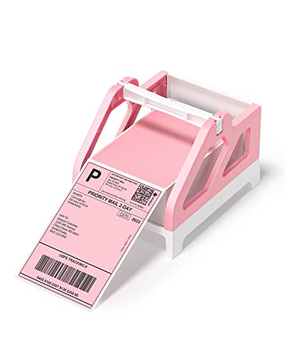 MUNBYN Label Holder for Rolls and Fan-Fold Labels, Thermal Sticker Roll Holder for Desktop Thermal Printer Shipping Supplies Industrial Paper, Pink - color: Pink and White