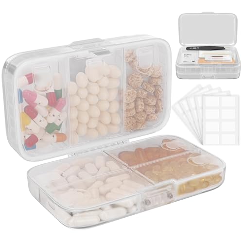 FYY Weekly Pill Organizer with Labels,8 Compartments Travel Daily Pill Case Airtight Moistureproof Large Pill Box to Hold Vitamins, Fish Oil, Supplements,Cotton Swab and Bandages-Clear - color: Clear