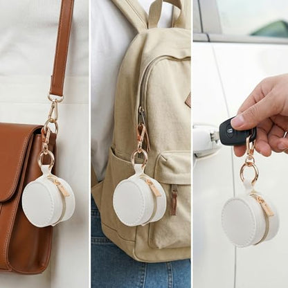 Portable Ring Holder Keychain, Mini Sports Jewelry Holder Box, Small Travel Ring Earring Stud Necklace Storage Case (White) - color: White