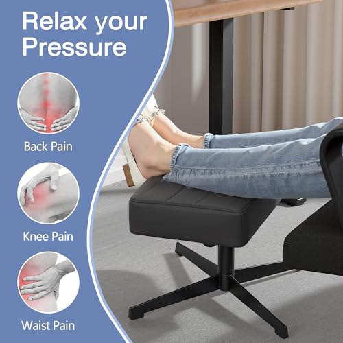 VECELO Under Desk Footrest, PU Ergonomic Foot Rest with Comfort Padding, Height Adjustable for Relieving Leg Pain, Stiffness, and etc, Black - color: Black