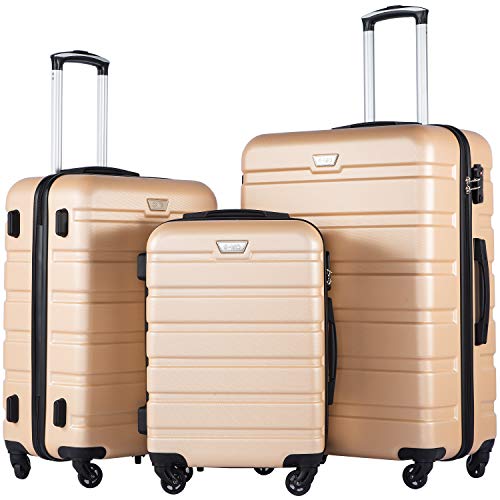 Coolife Luggage 3 Piece Set, Lightweight Durable Hardshell Suitcase set with 360° Spinner Wheels, TSA-approved Lock, Checked Family Travel Luggage sets, 20/24/28 Inch, Champagne New - color: Champagne New, size: 20in24in28in