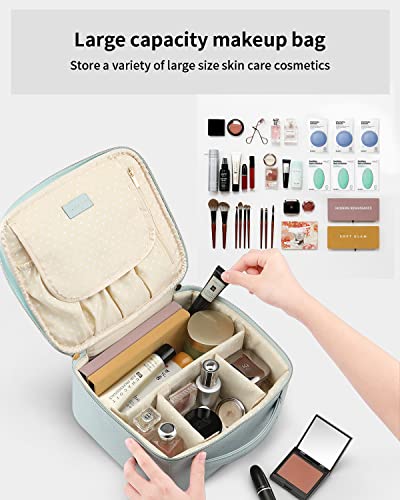 VLANDO Makeup Bag, Travel Makeup Bags,Large Portable Make Up Bag Organzier with Dividers and Handle Gifts for Women Girls,Traveler,Christmas,Wedding Blue - color: A.Blue