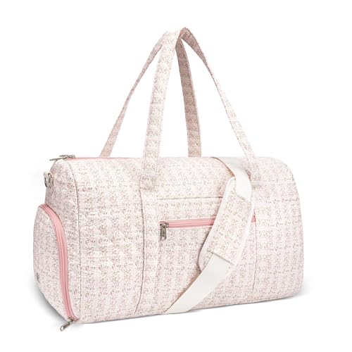 Gym Bag for Women, Cute Duffle Bag, Quilted Duffle Bag for Travel, Floral Duffle Bags, Weekend Bag with Zipper Pocket Dance Bag Organizer - color: B-Lucky Flower