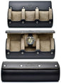 Watch Roll Travel Case Leather – 3 Slot Watch Holder Storage for Travel – Black Full Grain Cow Leather (Beige Interior) - color: Saffiano Real Leather/3 watches roll