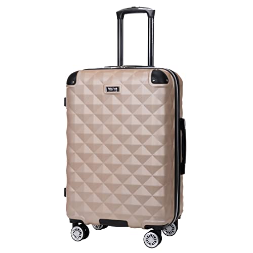 Kenneth Cole REACTION Diamond Tower Collection Lightweight Hardside Expandable 8-Wheel Spinner Travel Luggage, Rose Champagne, 24-Inch Checked - color: Rose Champagne, size: 24-Inch Checked