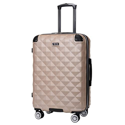 Kenneth Cole REACTION Diamond Tower Collection Lightweight Hardside Expandable 8-Wheel Spinner Travel Luggage, Rose Champagne, 24-Inch Checked - color: Rose Champagne, size: 24-Inch Checked