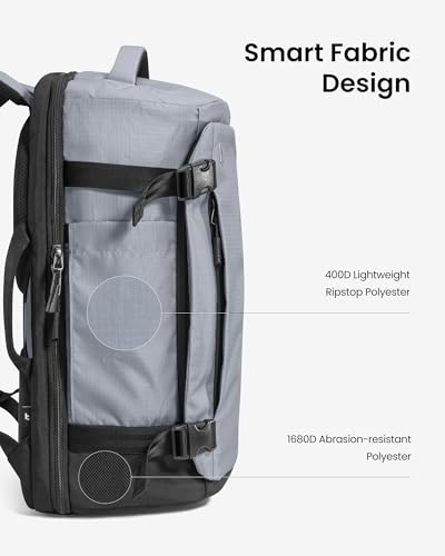 tomtoc Travel Backpack 40L, TSA Friendly Flight Approved Carry-on Luggage Hand Water-resistant Lightweight Business Rucksack, Durable Large Weekender Bag Daypack Fits 17.3 Inch Laptop - color: Silver Gray-ripstop, size: 40L