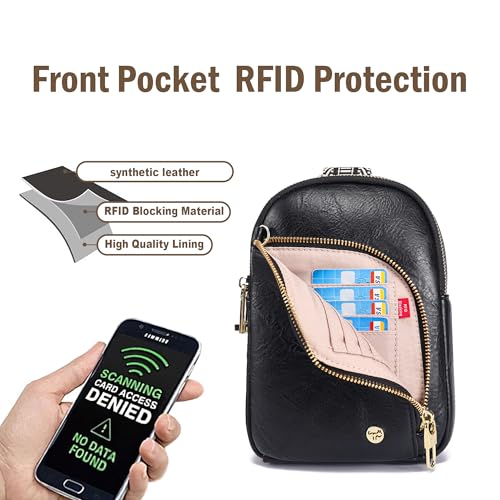 INICAT RFID Blocking Sling Bag, Anti Theft Crossbody Bag for Women Compact Travel Purses Leather - color: Black Antitheft