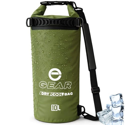 Enthusiast Gear Insulated Dry Bag Floating Cooler – 10L / 15L / 25L Roll Top, Leak Proof, Waterproof, Collapsible, with Padded Shoulder Strap - Perfect for Kayaking Fishing Beach - color: Green, size: 10 Liter