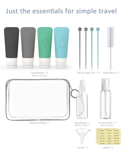 16-Piece Silicone Travel Bottles Set – TSA Approved Leakproof Toiletry Kit with Flat Easy-Squeeze Bottles, Pump & Spray, Waterproof Bag - color: 16A-Blue, size: 16