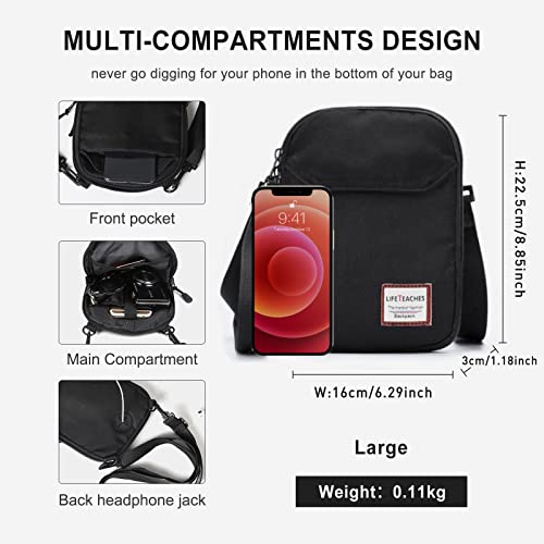 SEAFEW Mini Crossbody Bag Shoulder Bag for Men, Small Messenger Satchel Bag for Women - color: Black - Large