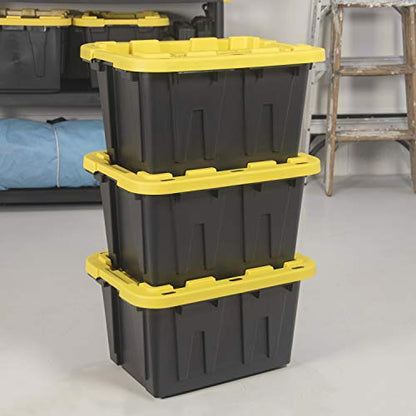 CX BLACK & YELLOW 12-Gallon Heavy Duty Storage Bins with Lids, Stackable Plastic Storage Bins, Dorm Room Essentials, Back to School, Classroom Organization, Home Organization, 4 Pack (12.51H x 16.3W x 21.8D) - size: 12 Gallon
