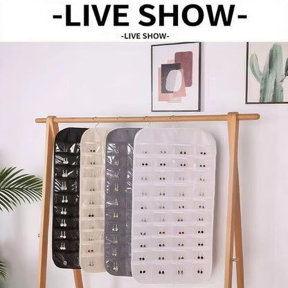 Hanging Jewelry Organizer Pockets Canvas Double Sided Rotating Hanger Necklace Hanging Wall Organizer Jewelry Roll for Earrings, Necklaces,Sunglasses,rings (80-Pocket Black) - color: Black