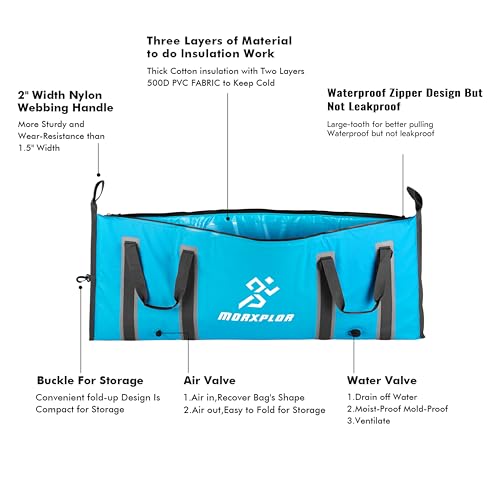 MORXPLOR Insulated Fish Cooler Bag for Fishing 41x17 47x17In 50x20In 60x24 72x30 80X40 Inches,Large Insulated Fish Kill Bag,Fishing Catch Bag Cooler with Water-resistant Zipper - color: 72inch Blue