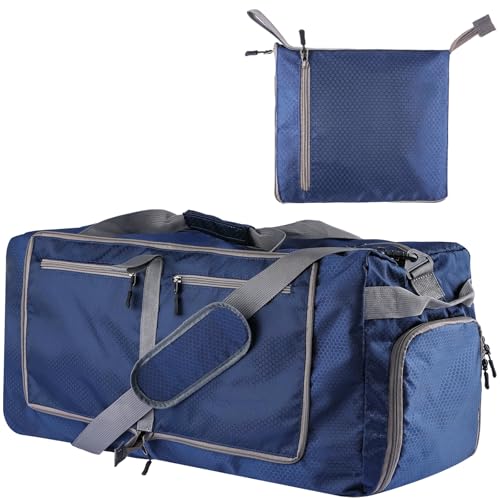 60L Duffle Bag with Shoes Compartment - Foldable&Large Capacity Travel Duffel Bags, Lightweight & Water-Resistant Gym Bag - Dark Blue - color: 60L-Dark Blue