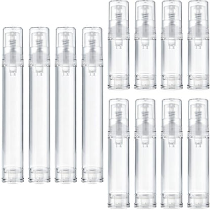 12pcs Airless Travel Pump Bottle, Empty Refillable Vacuum Pump Bottle, 5ml 10ml 15ml Plastic Press Lotion Travel Container for DIY Cosmetic Foundation Toiletries- Clear - color: Clear-12pcs-5,10,15ml
