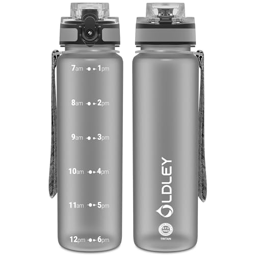 OLDLEY 32 oz Water Bottle, Motivational Water Bottle with Time Marker, Sports Water Bottle With Strap, Leakproof & BPA Free Large Water Bottles for School, Gym, Travel, Outdoor, Tritan,Gray - color: Gray, size: 32 Ounces