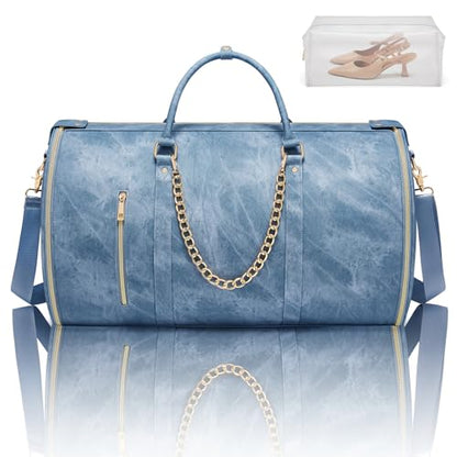 Garment Duffle Bag for Travel, Convertible 20.5×10×12.5 Inch Carry On Garment Bag for Women, Foldable Travel Bags with Shoe Compartment & Toiletry Pocket for Business Trip, Vacation, Blue - color: Lcing Blue