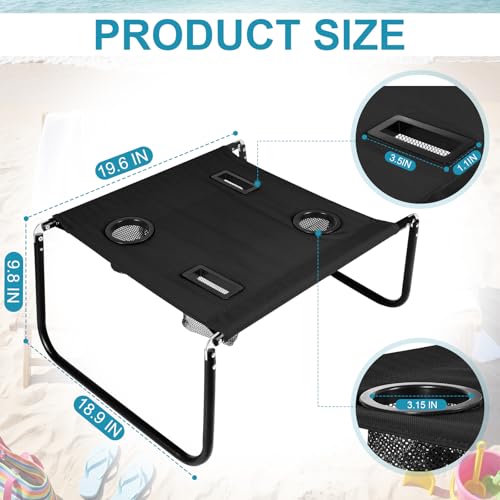 Portable Beach Table Foldable Camping Picnic Table with Cup Holder and Phone Pockets Lightweight Stable for Tailgate Travel Fishing Hiking and Outdoor Adventures(Black,Solid Pattern) - color: Black