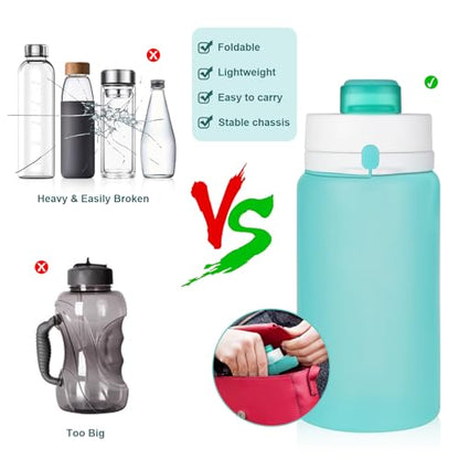 PLTCAT Collapsible Water Bottle, 19oz Foldable Bottle BPA Free Reusable Lightweight Leak-Proof Travel Silicone Water Bottle for Travel, Gym, Hiking, Office, Camping - color: Green