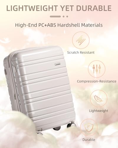 LARVENDER Carry on Luggage 22x14x9 Airline Approved Hardshell Suitcase with Wheels TSA Lock, PC+ABS Lightweight Suitcase Set for Women with Travel Backpack, Glossy Champagne - color: Glossy Champagne (XL-BP), size: 3 Piece Set (Backpack/TB/20)