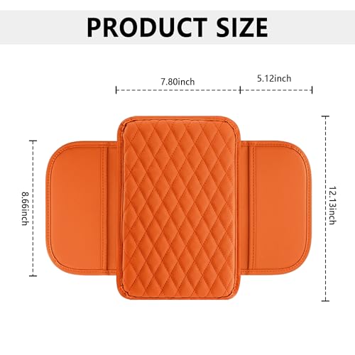 Stacool Upgraded Car Center Console Cover,Microfiber Leather Car Armrest Cover Cushion with 2 Storage Bags,Universal Car Armrest Storage Box (Orange) - color: Orange