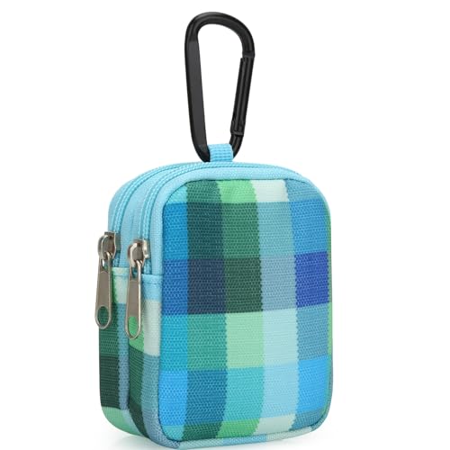 E-Tree Coin Purse with Carabiner Clip, Dual Layer Card Case Holder, Mini Pouch for AirPod Earphone Keychain USB Cable,Wallet, Small Accessories Organizer Bag for Women and Men (Blue Checkered) - color: Blue Checkered