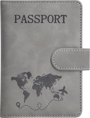 Passport Holder, Passport Cover with Credit Card Slot and Boarding Pass Slot Combo, Passport Wallet Case Book Travel Must Have, RFID Blocking Leather Travel Accessories, Grey - color: Grey