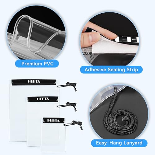 HEETA 5-Pack Clear Waterproof Dry Bag Pouch, Water Tight Cases Dry Bags Document Holder for Camera Mobile Phone Maps, Kayaking Boating - color: Black