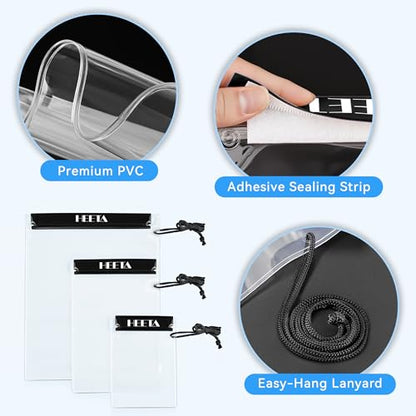 HEETA 5-Pack Clear Waterproof Dry Bag Pouch, Water Tight Cases Dry Bags Document Holder for Camera Mobile Phone Maps, Kayaking Boating - color: Black