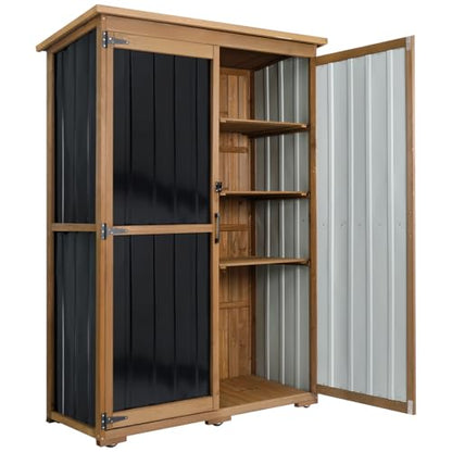 Outdoor Storage Cabinet Waterproof with Shelves, Outdoor Storage Shed Garage Cabinet Weatherproof, Wood & Metal Outside Patio Backyard Garden Pool Storage Tool Organizer - size: 46"L x 18"W x 68"H
