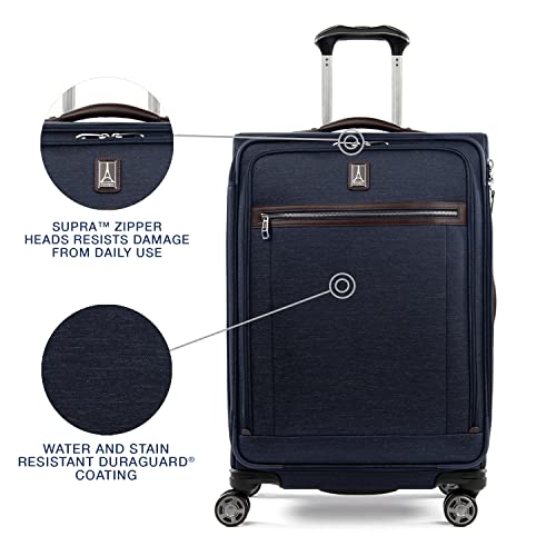 Travelpro Platinum Elite Softside Expandable Checked Luggage, 8 Wheel Spinner Suitcase, TSA Lock, Men and Women, True Navy Blue, Checked Medium 25-Inch - color: True Navy Blue, size: Checked-Medium 25-Inch