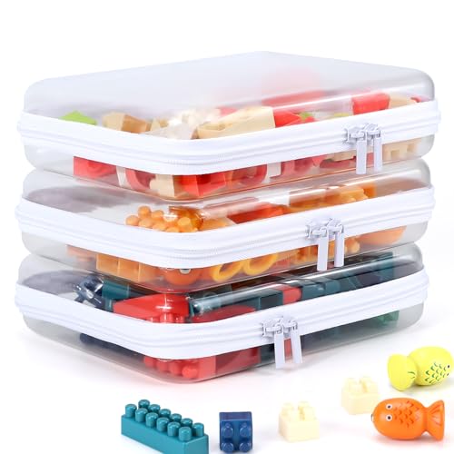 YOPCDJ 3 Pack Clear Hard Shell Zipper Case, Clear Zipper Pouches Waterproof Makeup Organizer & Travel Toiletry Bag, Plastic Pouch for Office, Home Storage, Medium Size - color: White, size: Medium