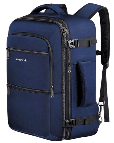 Vancropak Carry On Backpack, 45L Expandable Extra Large Travel Backpack, Flight Approved Water Resistant Luggage Suitcase Daypack, Lightweight Personal Business Weekender Bag for Men & Women, Blue - color: Blue, size: XX-Large