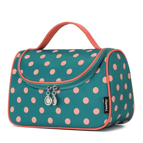Yeiotsy Travel Cosmetic Bag for Women – Polka Dot Makeup Bag Organizer & Hanging Toiletry Bag - color: Lake Blue