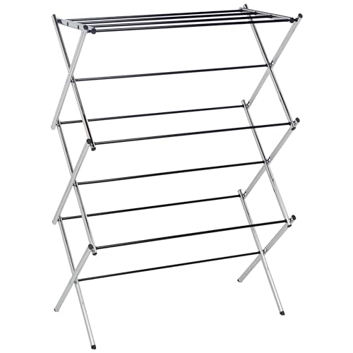 Amazon Basics Foldable Portable Metal Clothes Drying Rack for Indoor Air Drying, Energy Saving, 14.5 x 29.5 x 41.8 inches, Chrome Silver - color: Chrome