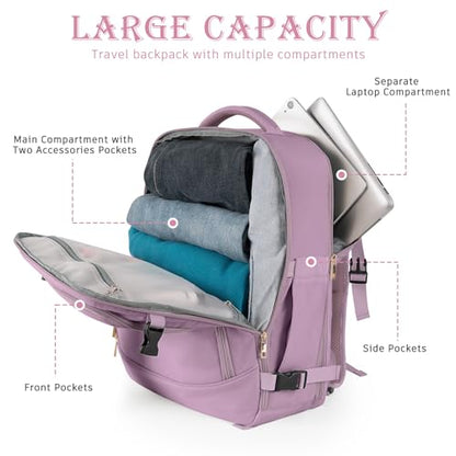 Rinlist Carry on Backpack, Flight-approved Backpack for Traveling, 40L Personal Item Travel Backpack, Purple - color: Purple