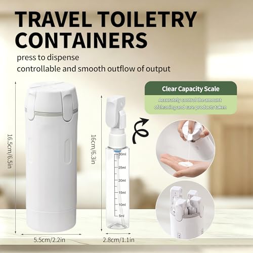 4-in-1 Travel Dispenser Bottle, Leak-Resistant Toiletry Containers, TSA Compliant Refillable Pump Bottles for Shampoo, Lotion, Conditioner - Portable Essentials for Flying, Gym & Camping(White) - color: White
