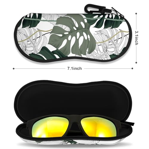 Sunglasses Soft Case, Ultra Light Portable Neoprene Zipper Glasses Case for Men Women - color: Green Leaf