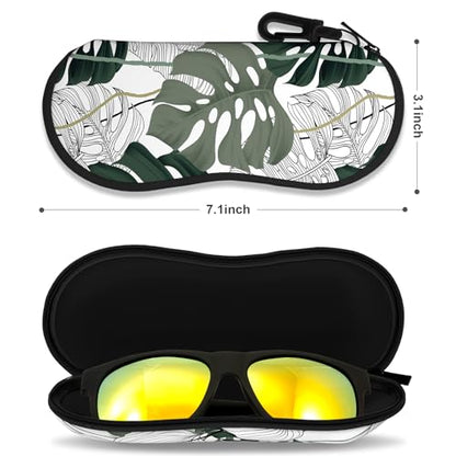 Sunglasses Soft Case, Ultra Light Portable Neoprene Zipper Glasses Case for Men Women - color: Green Leaf