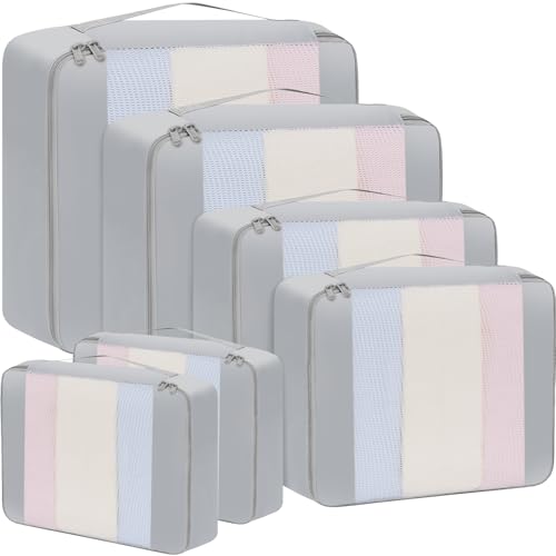 BAGAIL 6 Set/8 Set/10 Set Packing Cubes Various Sizes Packing Organizer for Travel Accessories Luggage Carry On Suitcase - color: 06-Grey, style: 6 Set-middle Mesh