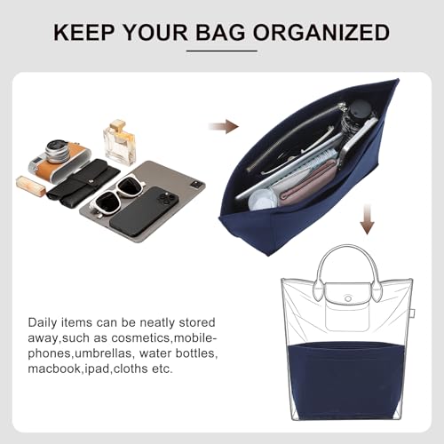 Purse Organizer Insert Compatible with Longchamp Le Pliage M Top Handle Tote Bag, Blue/SM - color: Blue, size: M Tote Bag (Top Handle)