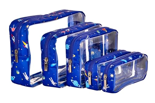 Remobia Hicol TSA Approved 5-Piece Diaper Bag Organizer Pouch Set Clear Waterproof TPU Kids Toiletry Storage Set Travel Packing Clutch Cube Bags for Baby Nursing(Astronaut) - color: Astronaut