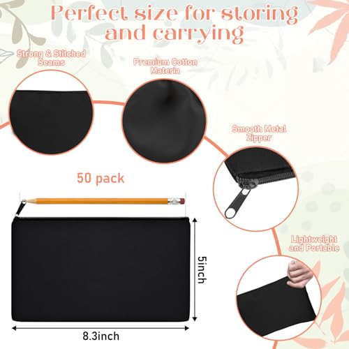 Legigo Blank Canvas Bag Zipper Pouch Makeup Bags Bulk - Multi-Purpose Canvas Pencil Pouch with Sturdy Zipper, Cosmetic Bag Travel Toiletry Bag for DIY Craft Projects, Storage (8.3 x 5 inches) - color: Black