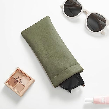 3 Pack Leather Eyeglasses Cases PU Soft Sunglasses Pouch Squeeze Top Portable Glasses Cases for Men Women - color: Pink Blue Green