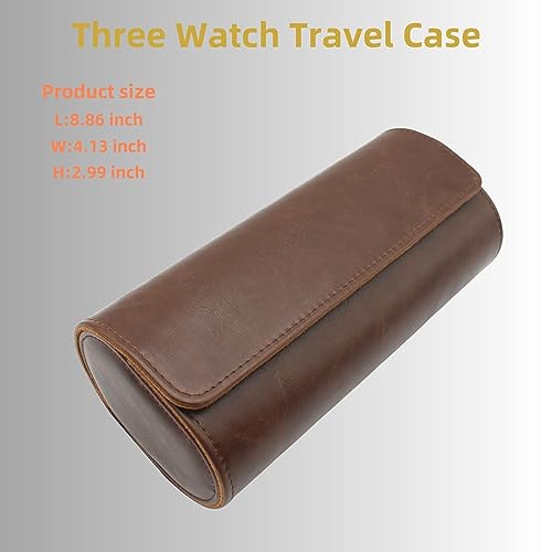 Watch Travel Case Portable Organizer - Luxury Watch Roll Travel Box Recycled Leather Watch Storage and Display for Men and Women (WCASE-3-VintageBROWN) - color: VintageBROWN, size: Three slots